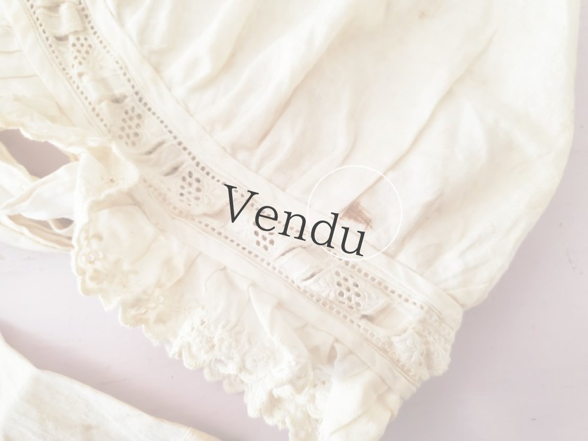 画像11: フランスアンティーク　少女のコットンボネ (11)