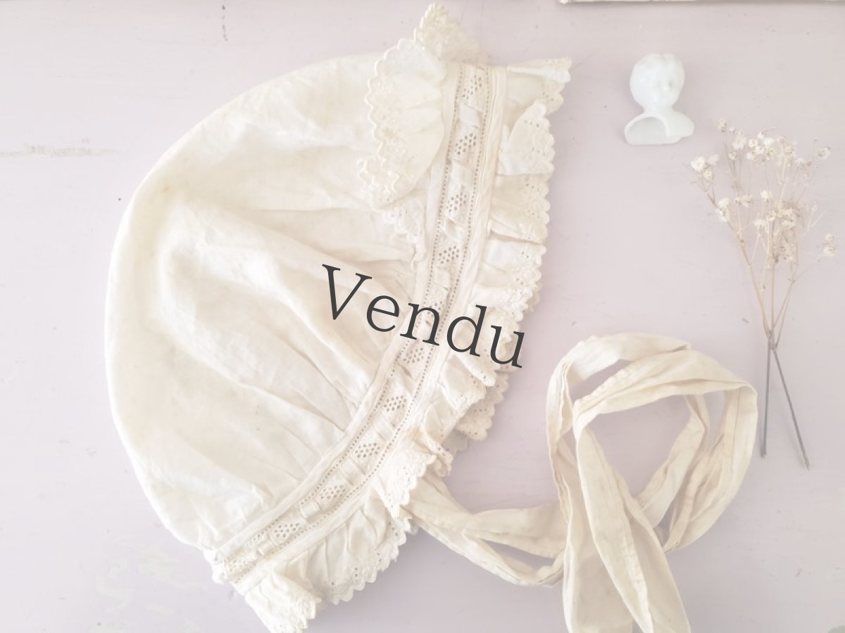 画像4: フランスアンティーク　少女のコットンボネ (4)