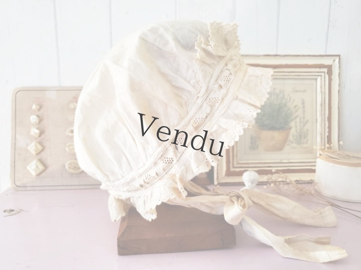 画像8: フランスアンティーク　少女のコットンボネ (8)