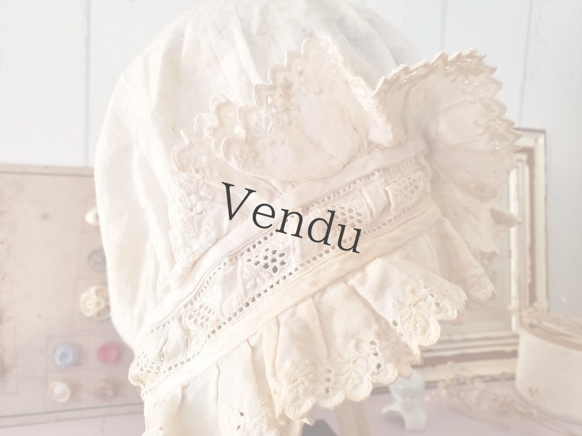 画像9: フランスアンティーク　少女のコットンボネ (9)