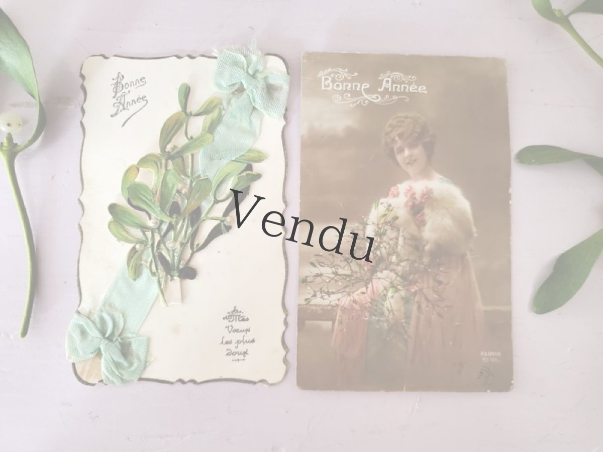 画像6: フランス 1935年 Bonne Année ポストカード ヤドリギ (6)