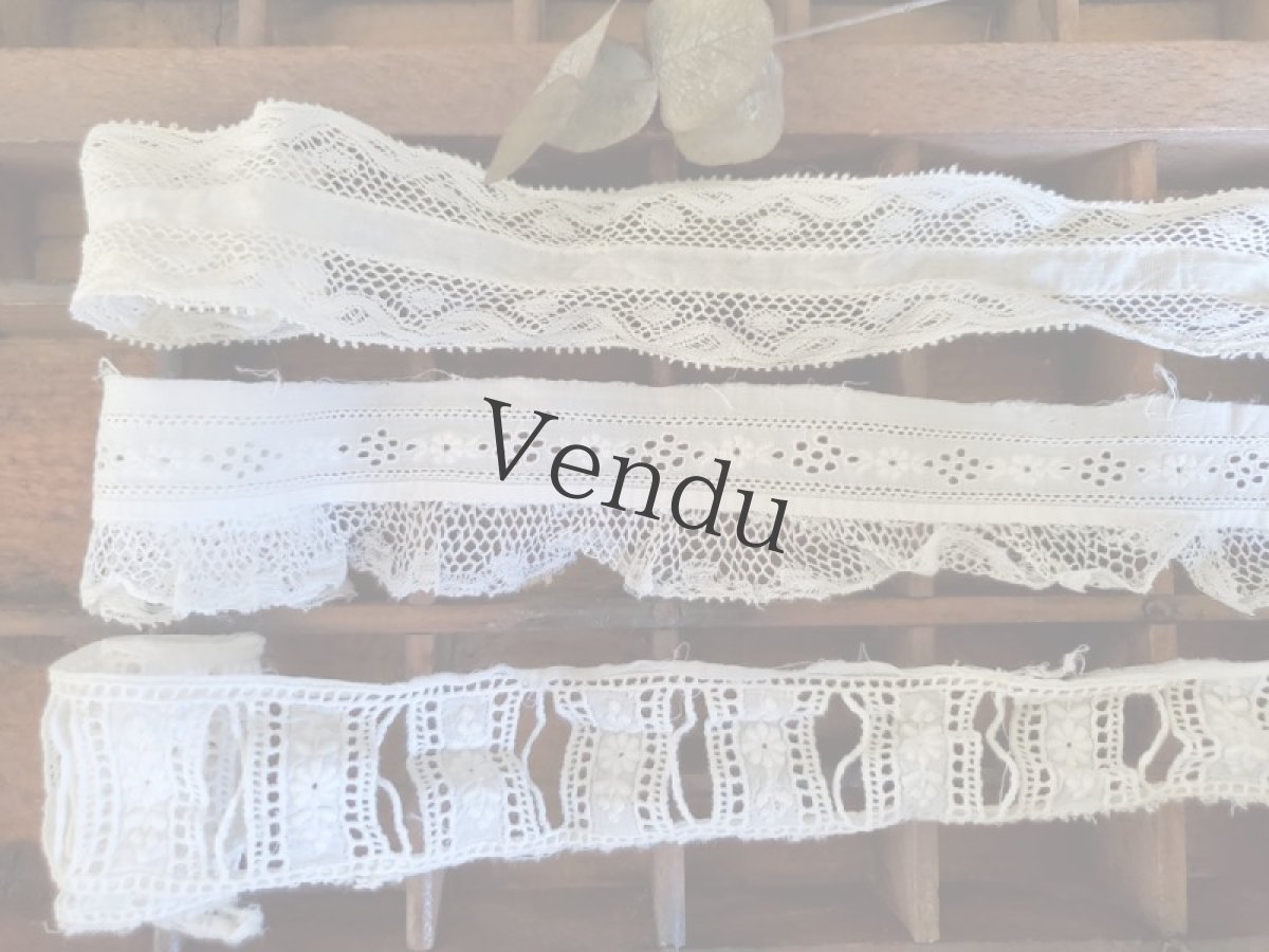 画像1: フランスアンティーク　刺繍レース 3本セット (1)