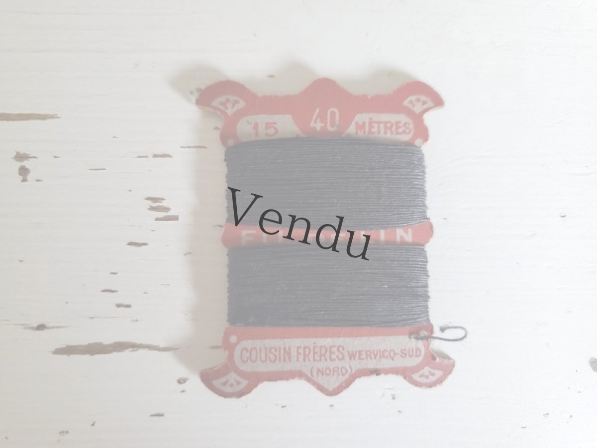 画像1: フランスアンティーク　リネン糸巻き 黒 COUSIN FRÈRES 40 (1)