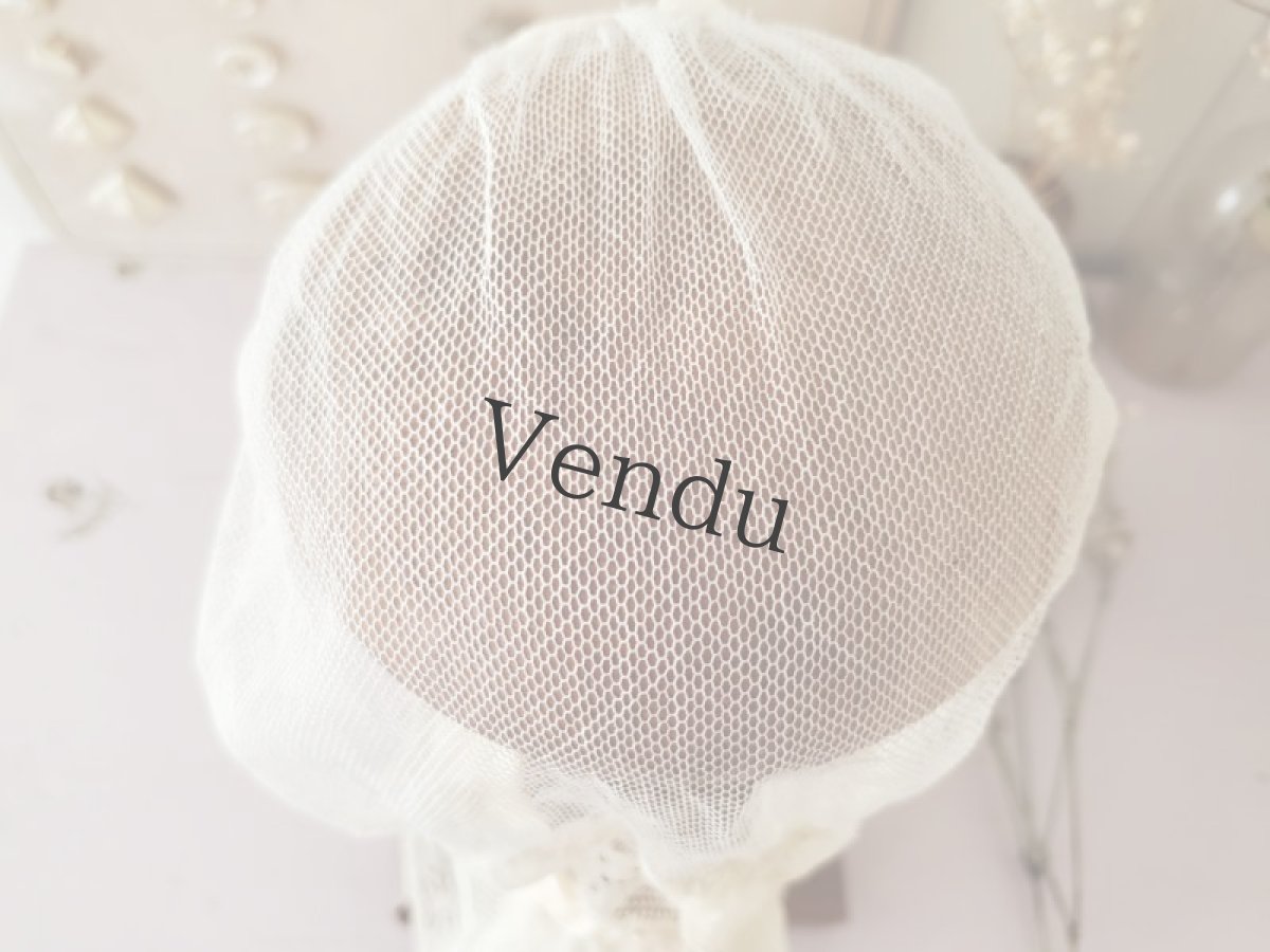 画像8: フランスアンティーク　チュールレースとモチーフ 小さなボネ　 (8)