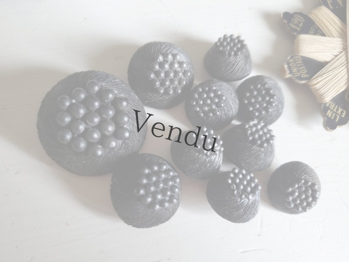 画像1: フランス 1900年前後　黒ボタン 10個セット 17-32mm (1)