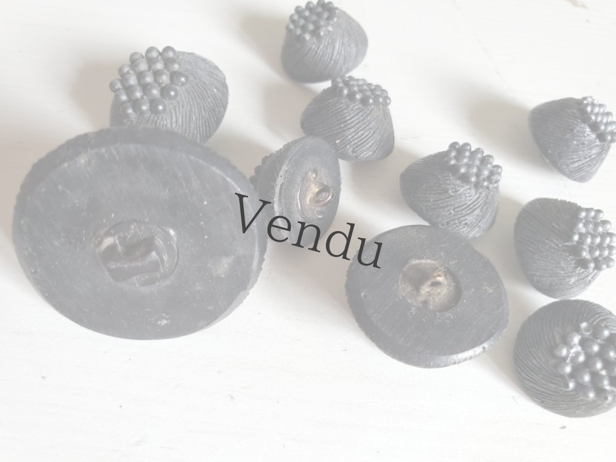 画像4: フランス 1900年前後　黒ボタン 10個セット 17-32mm (4)