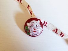 画像1: フランスヴィンテージ  木製ボタン ねこ 22mm (1)