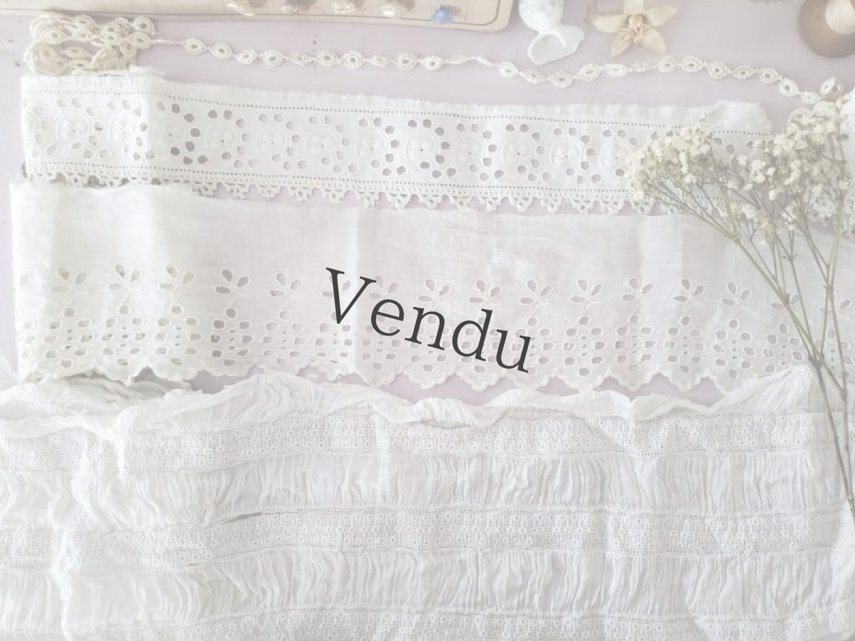 画像5: フランスヴィンテージ　カットワーク刺繍レース 三つ葉 60cm 2本セット (5)