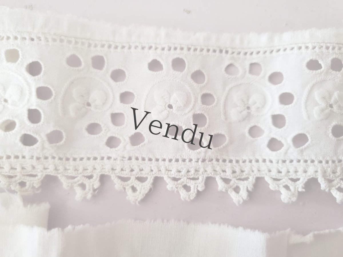 画像2: フランスヴィンテージ　カットワーク刺繍レース 三つ葉 60cm 2本セット (2)