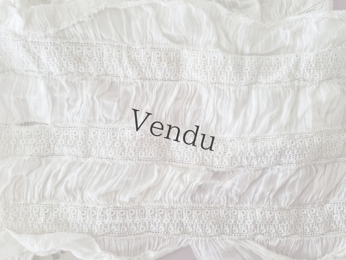 画像2: フランスアンティーク　小花の白糸刺繍 はぎれ 165cm (2)