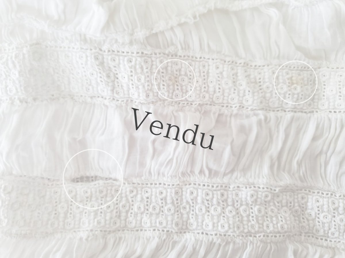 画像6: フランスアンティーク　小花の白糸刺繍 はぎれ 165cm (6)