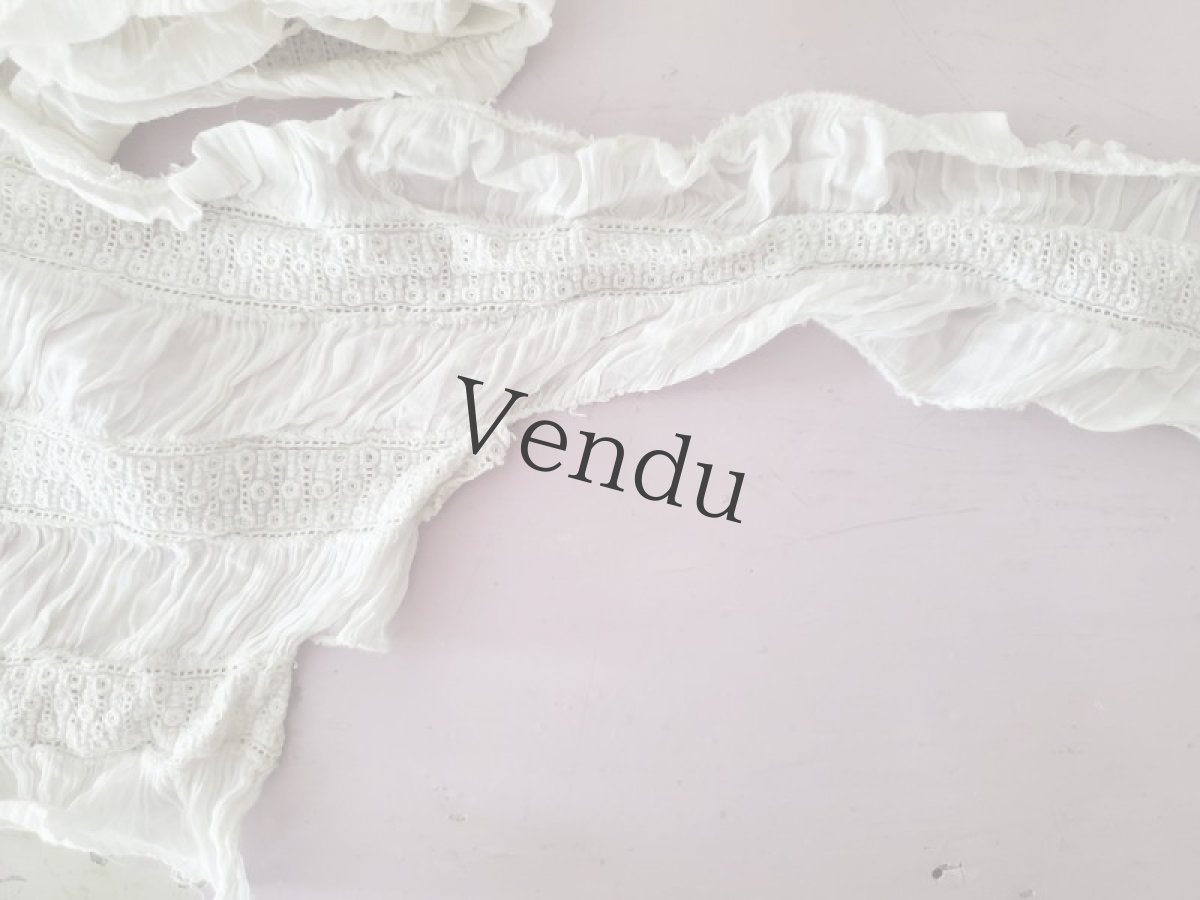 画像4: フランスアンティーク　小花の白糸刺繍 はぎれ 165cm (4)