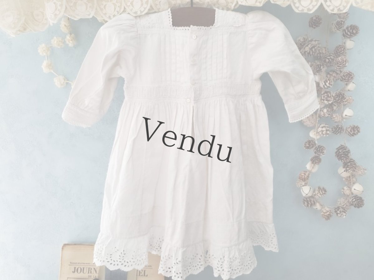 画像6: フランスヴィンテージ　べべ 白ドレス (6)