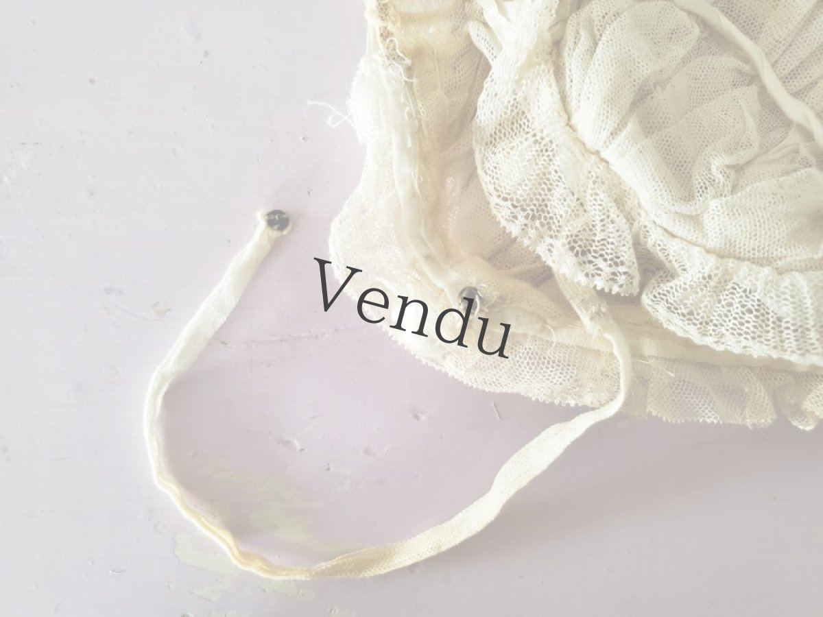 画像6: フランスアンティーク　白ばらモチーフとチュールレースのボネ　 (6)