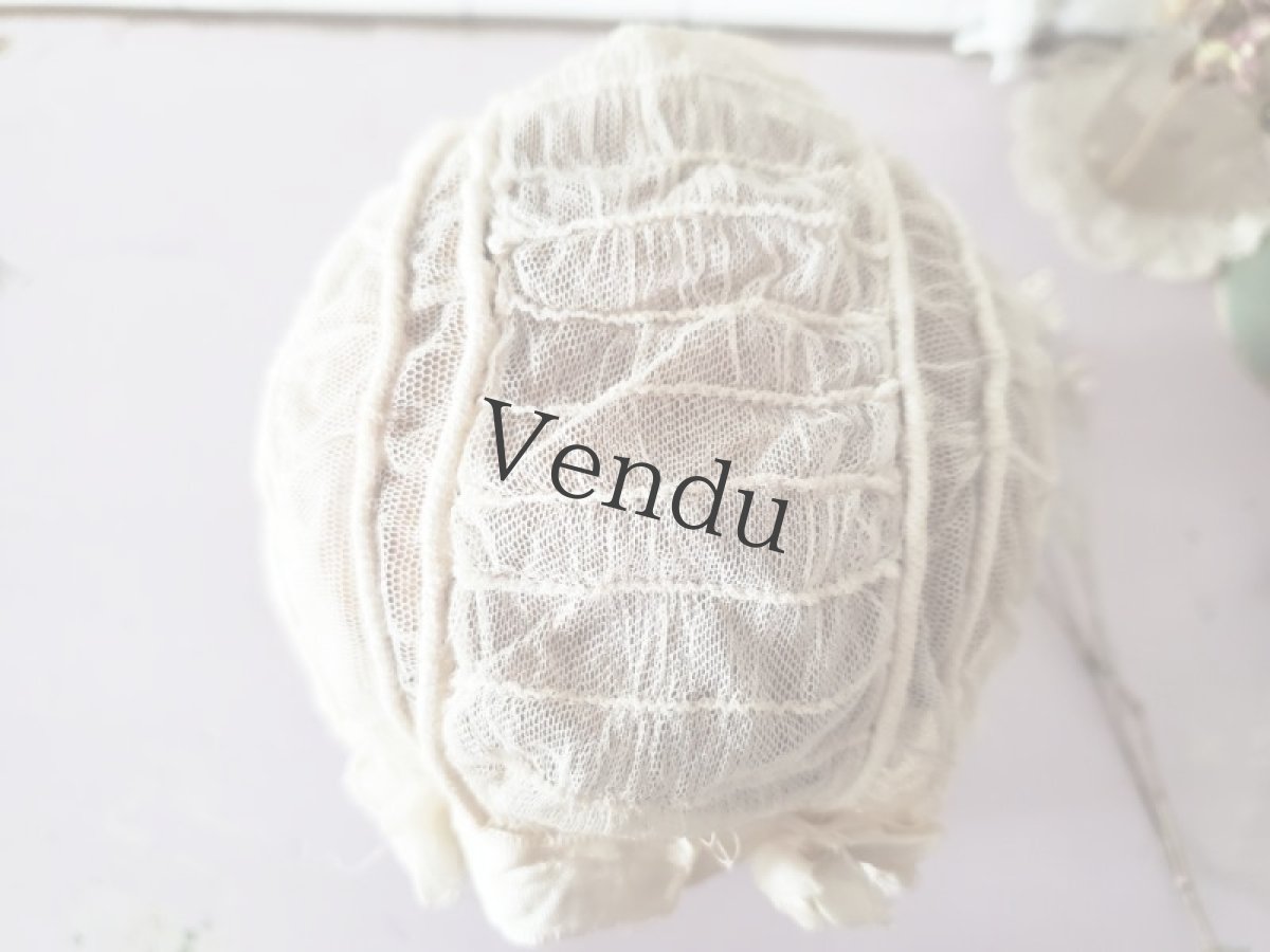 画像12: フランスアンティーク　白ばらモチーフとチュールレースのボネ　 (12)