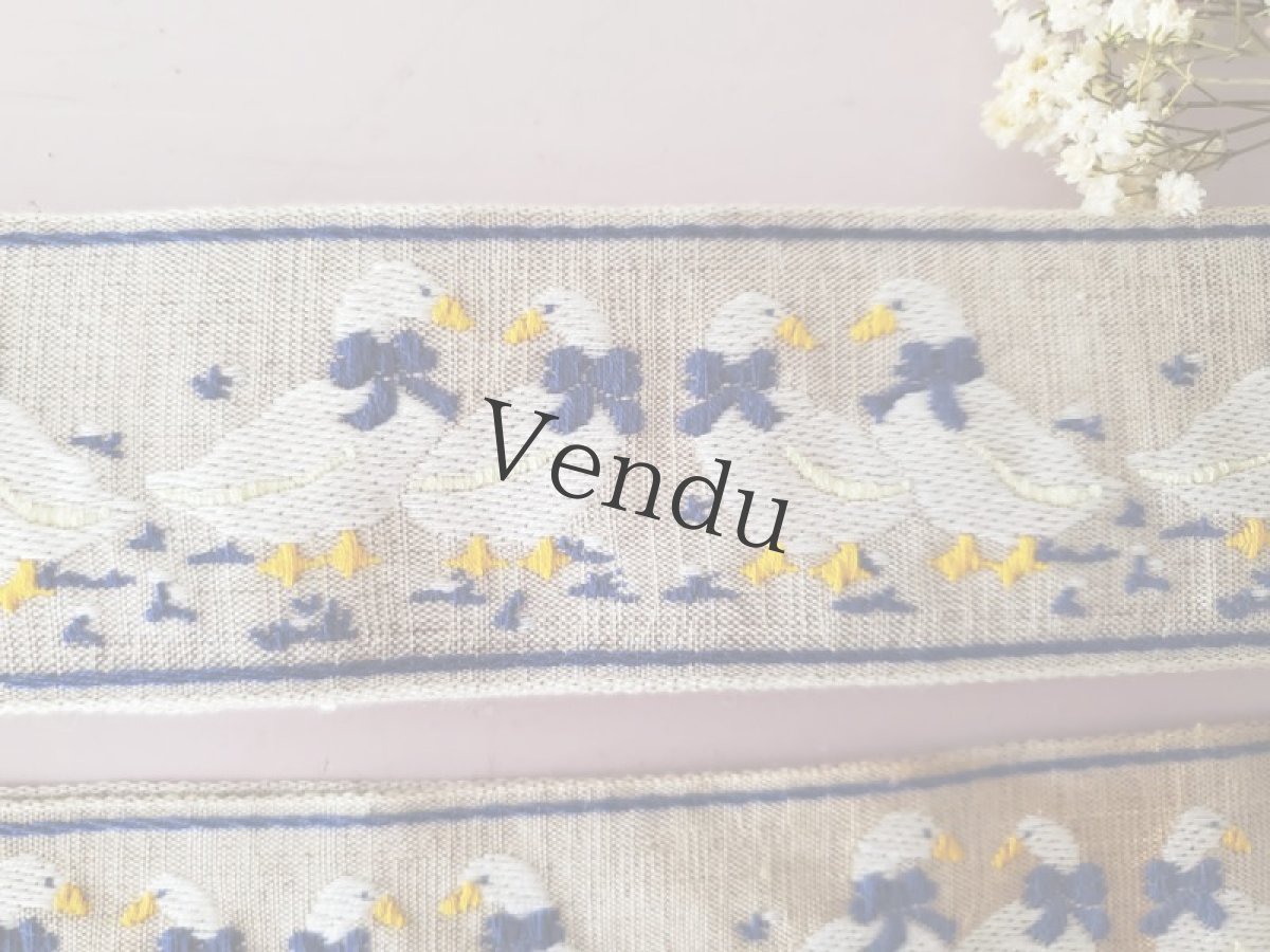 画像2: フランスヴィンテージ　刺繍リボン お洒落なガチョウ 309cm (2)