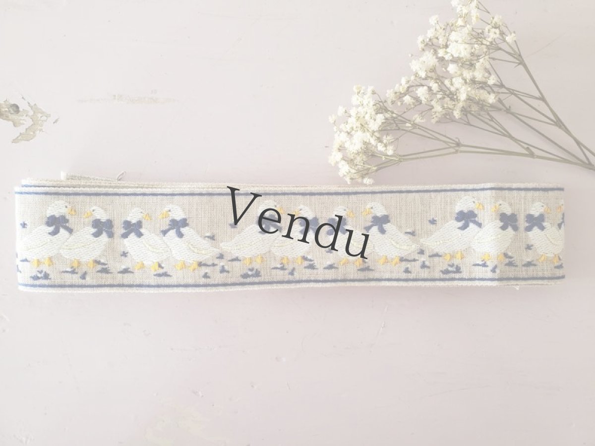 画像4: フランスヴィンテージ　刺繍リボン お洒落なガチョウ 309cm (4)
