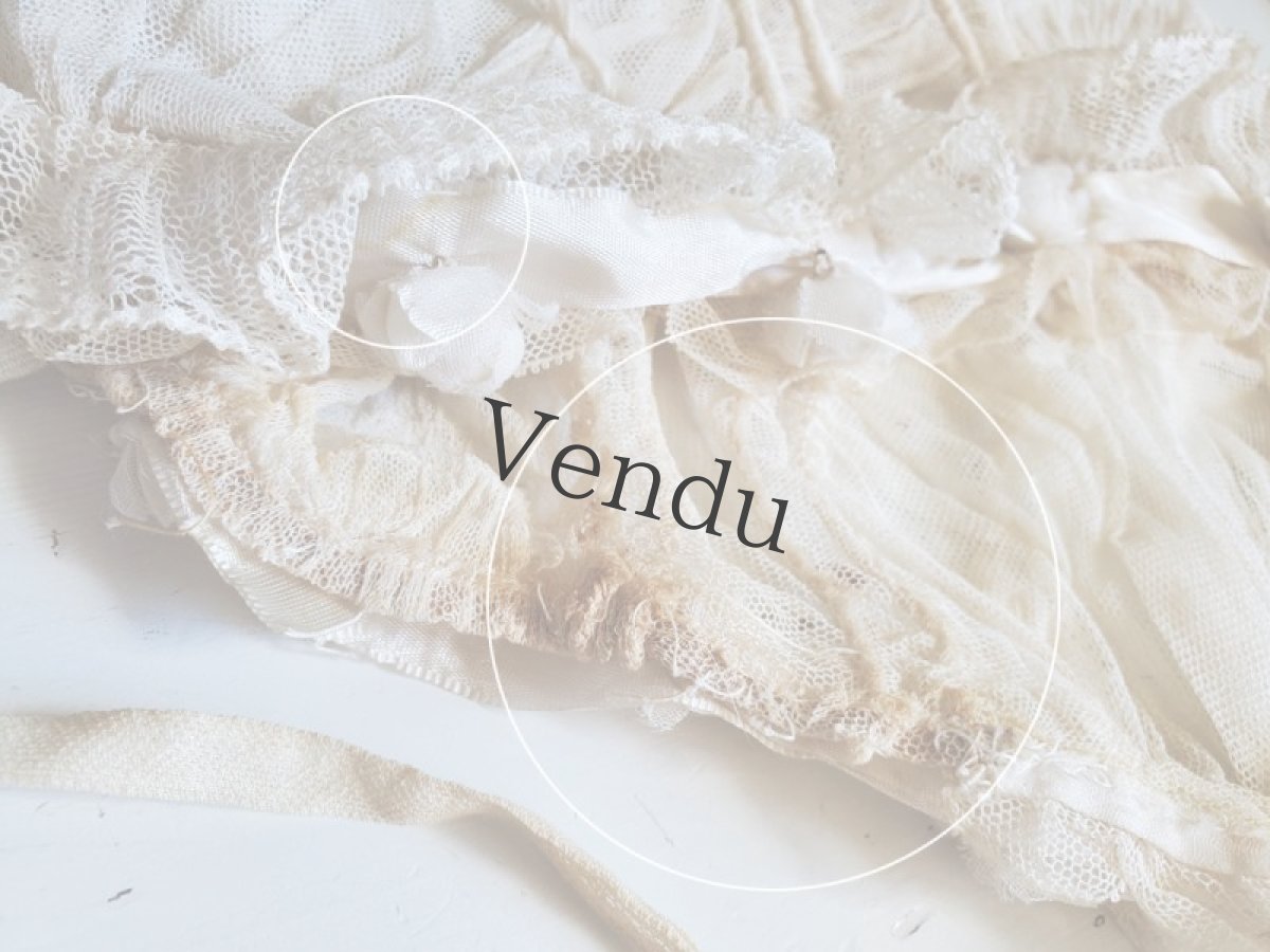 画像13: フランスアンティーク　白ばらモチーフとチュールレースのボネ　 (13)