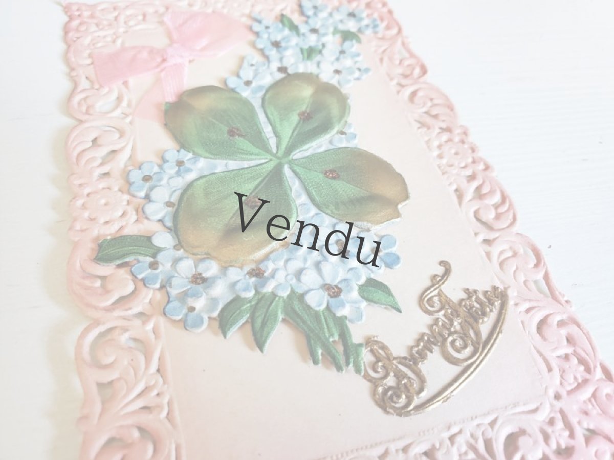 画像3: フランス 1900年前後 ポストカード カニヴェ仕様 クローバーと勿忘草 (3)