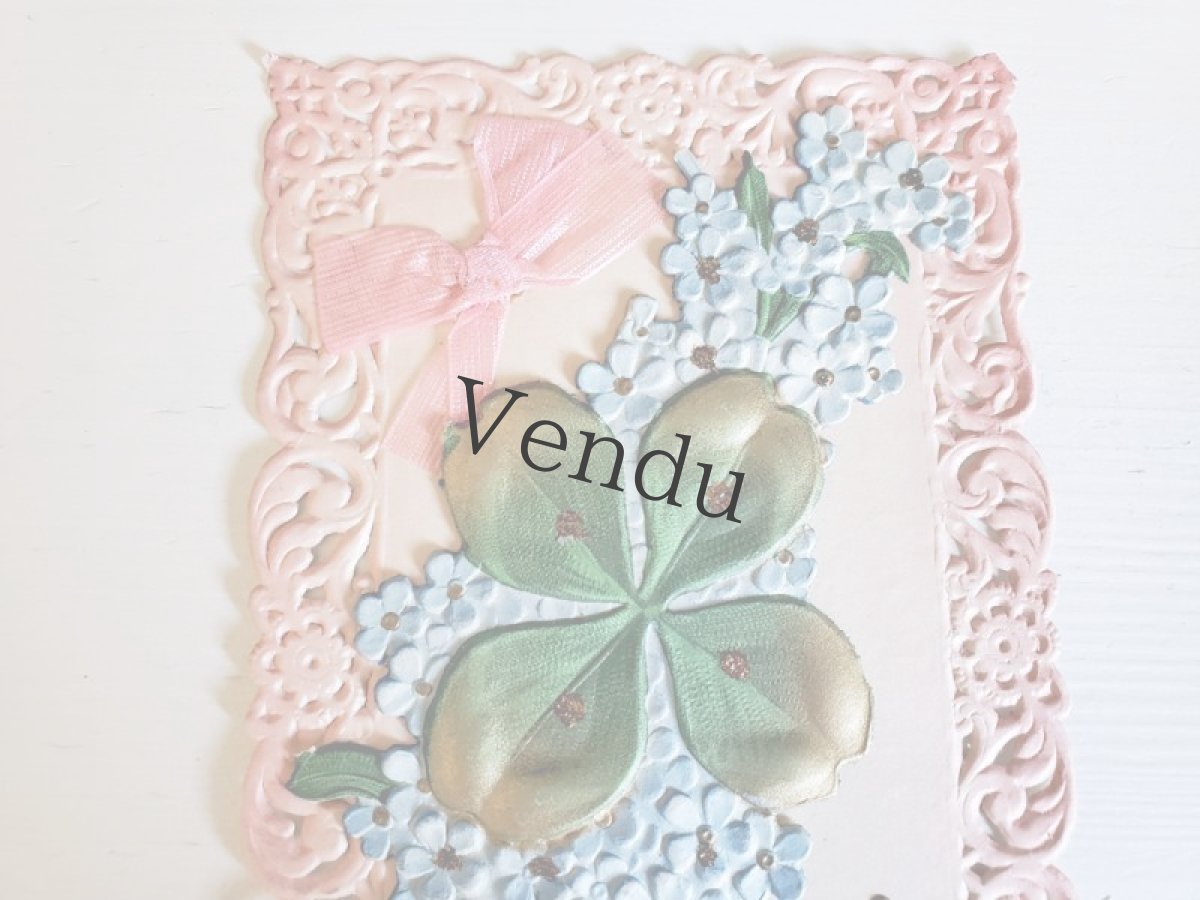 画像2: フランス 1900年前後 ポストカード カニヴェ仕様 クローバーと勿忘草 (2)