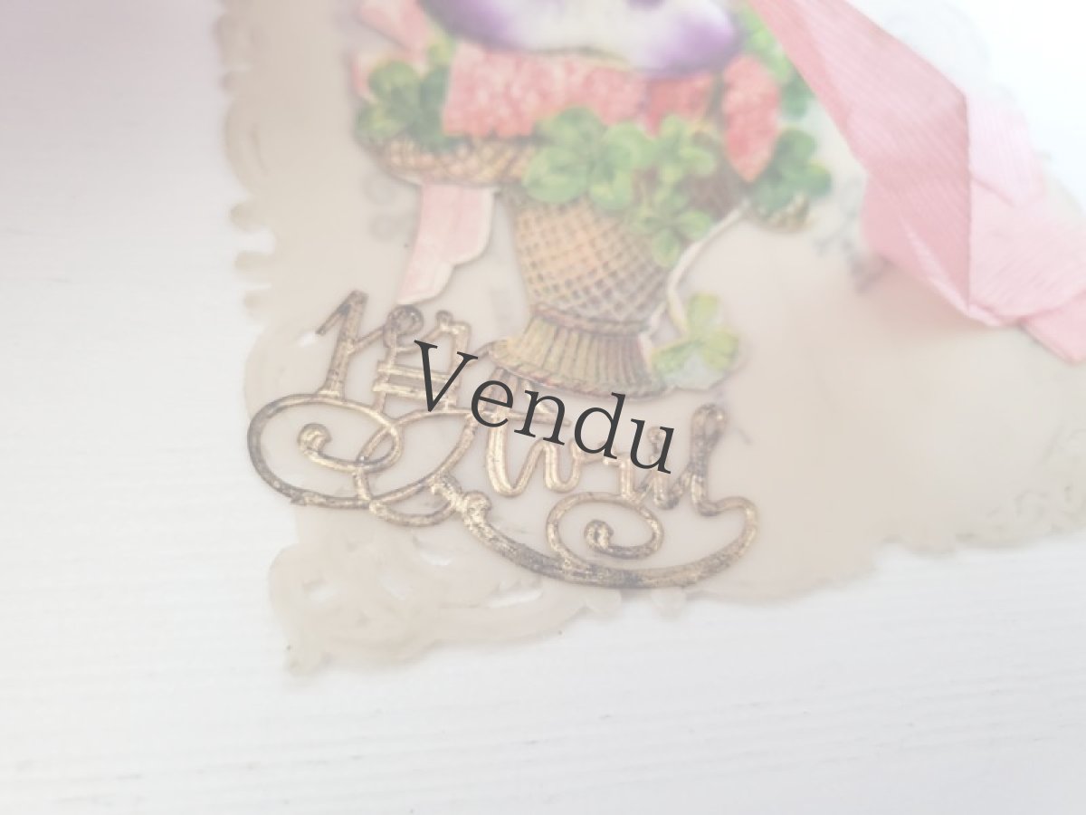 画像3: フランス 1900年前後 セルロイド製ポストカード パンジー 1er Avril (3)