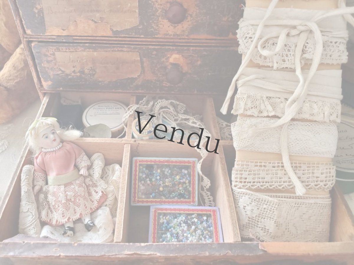 画像10: フランスアンティーク ガラスの蓋の紙箱入りビーズ ≪ラベンダー≫ (10)