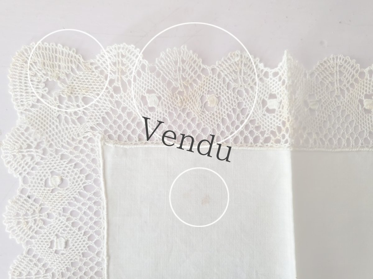 画像6: フランスヴィンテージ ボビンレースハンカチ イニシャル刺繍 GL (6)