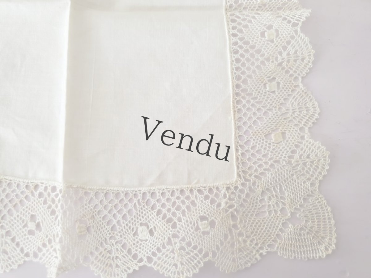 画像5: フランスヴィンテージ ボビンレースハンカチ イニシャル刺繍 GL (5)