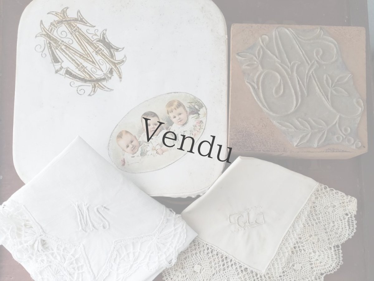 画像7: フランスヴィンテージ ボビンレースハンカチ イニシャル刺繍 GL (7)