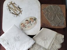 画像6: フランスヴィンテージ ボビンレースハンカチ イニシャル刺繍 MS (6)