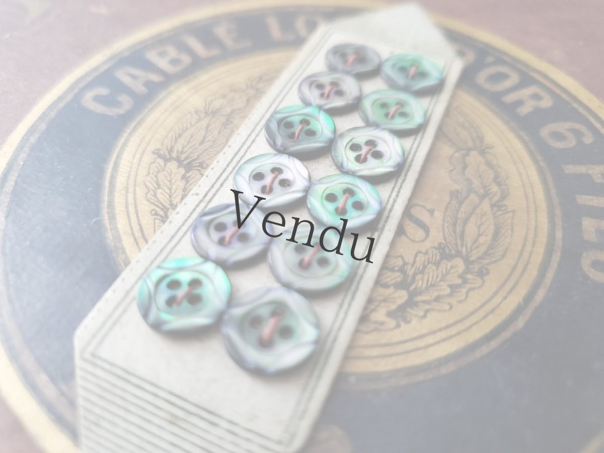 画像3: フランス1900年前後  黒蝶貝ボタンシート 深緑 9mm (3)