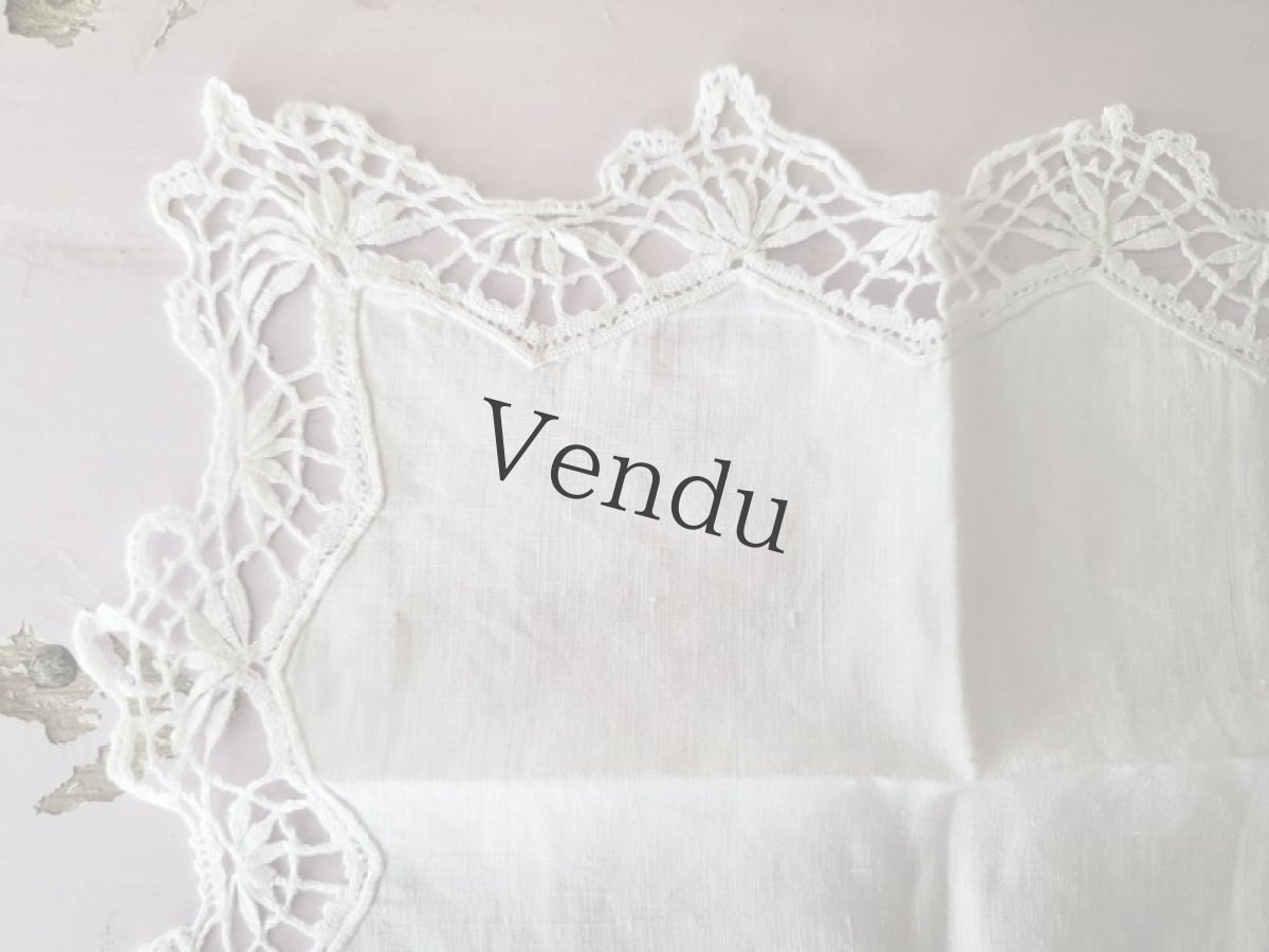 画像5: フランスヴィンテージ ボビンレースハンカチ イニシャル刺繍 MS (5)