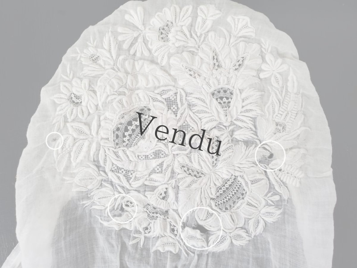 画像8: フランスアンティーク　白糸刺繍の小さなボネ (8)