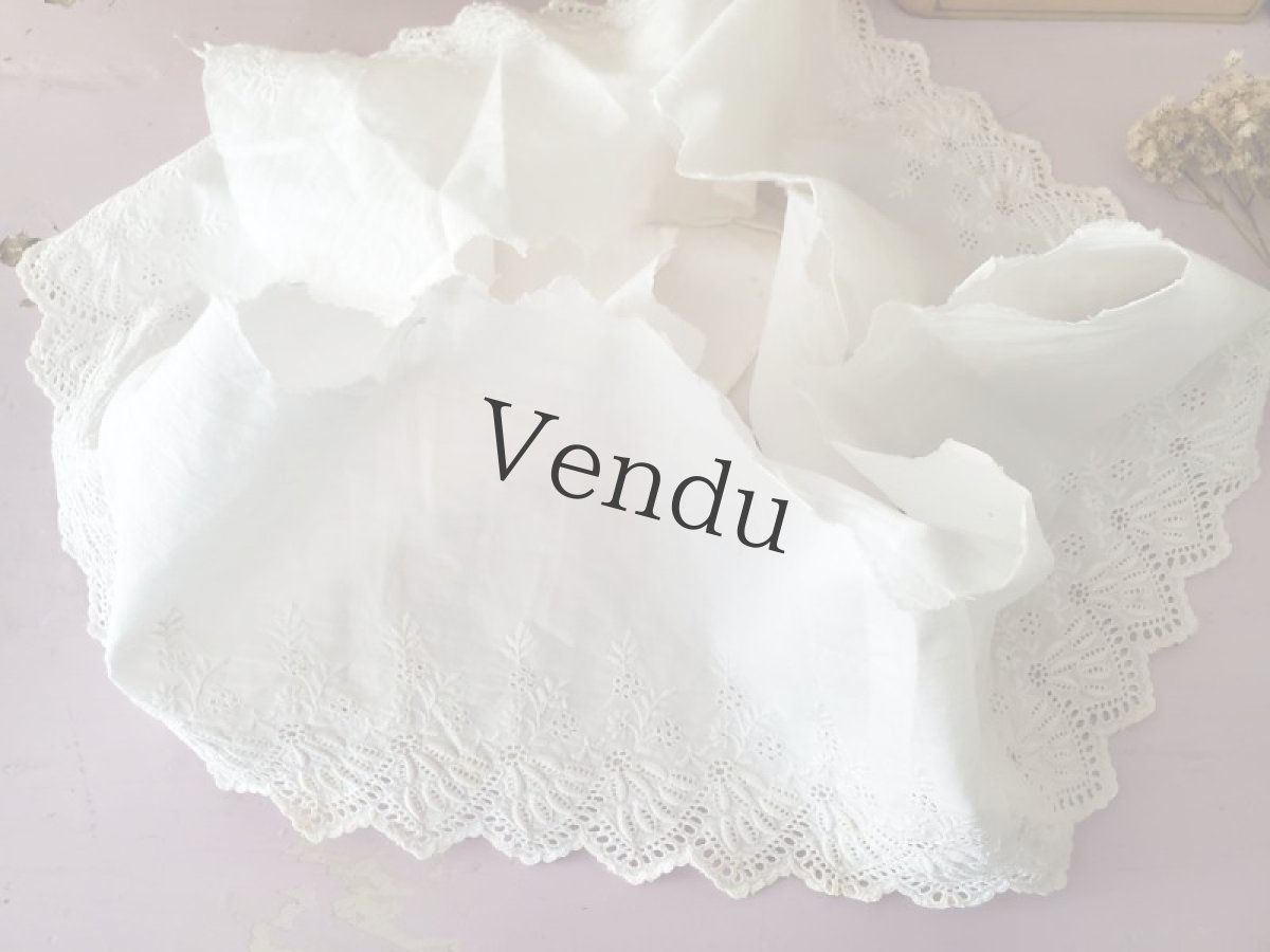 画像5: フランスヴィンテージ　幅広 刺繍スカラップレース 183cm (5)