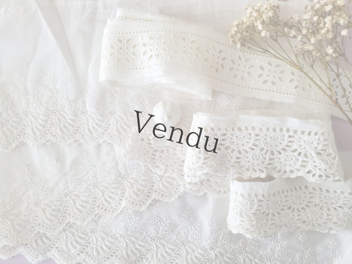画像9: フランスヴィンテージ　幅広 刺繍スカラップレース 183cm (9)