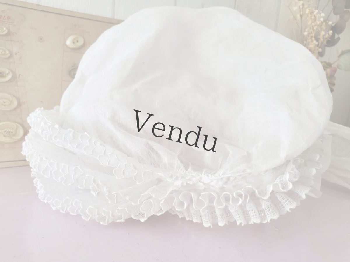 画像5: フランスアンティーク　ボネ ムースリン (5)