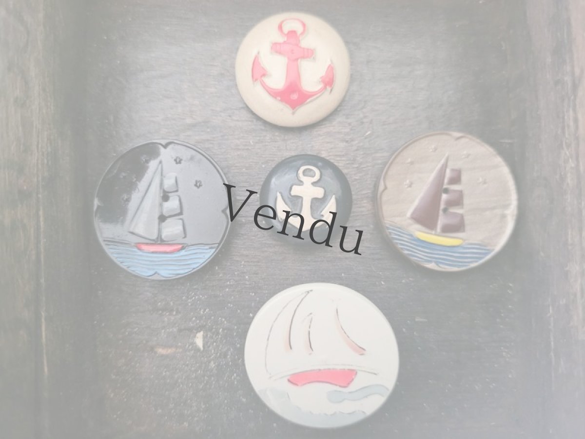 画像4: フランスアンティーク  マリンボタン いかり ブルーマリン 18mm (4)