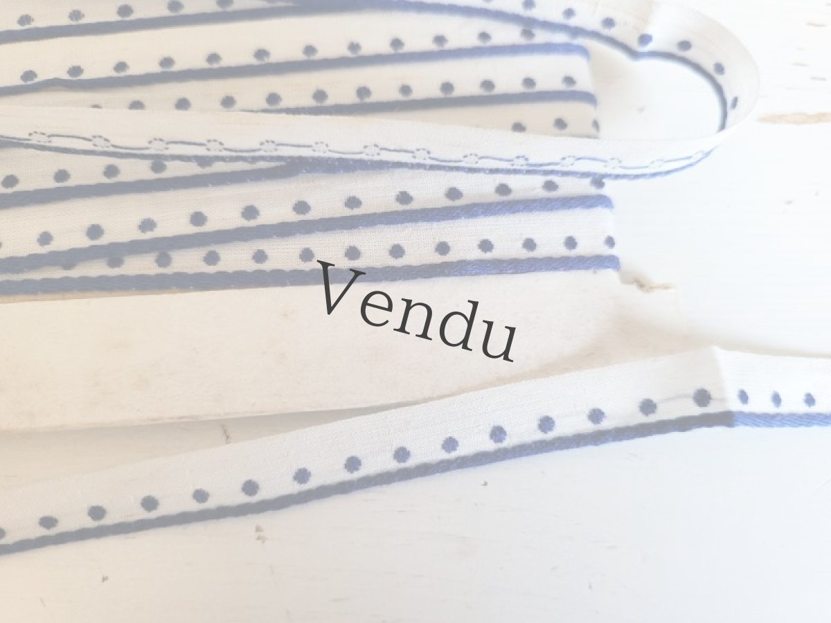 画像3: フランスヴィンテージ　ブルーマリンドットリボン 8m15cm (3)