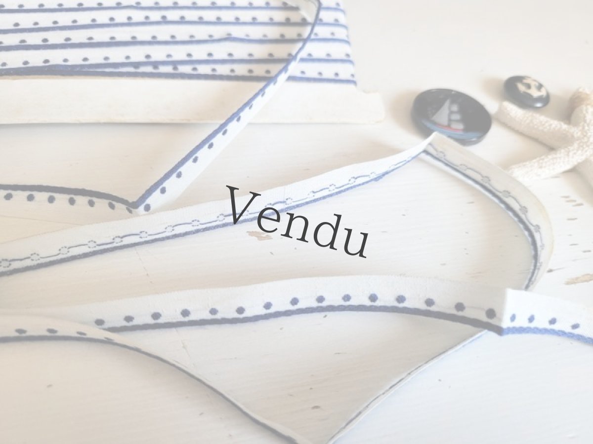 画像4: フランスヴィンテージ　ブルーマリンドットリボン 8m15cm (4)