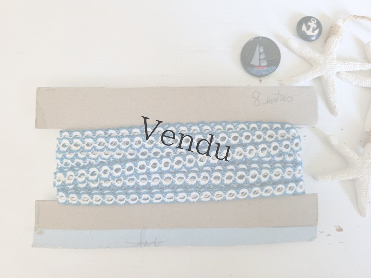 画像4: フランスヴィンテージ　穴あきリボン ブルー 9m以上 (4)