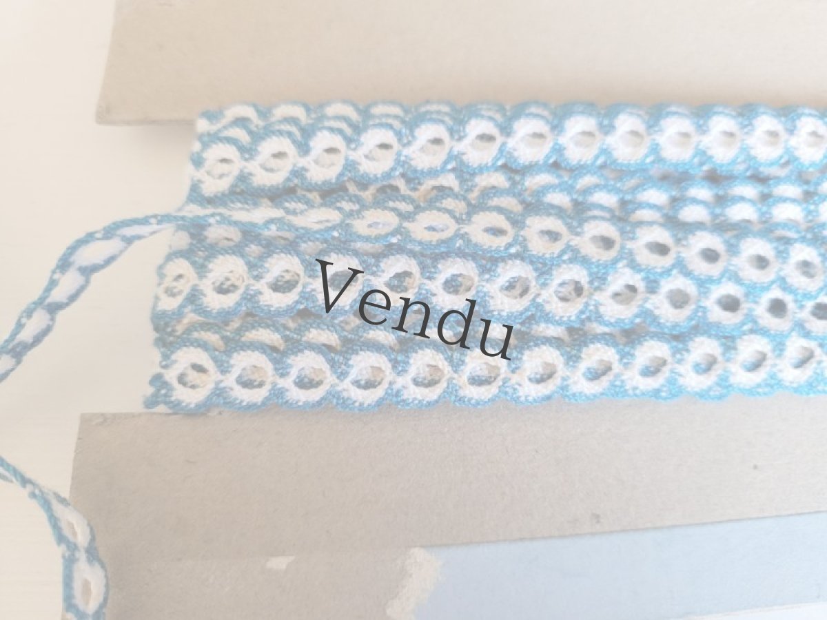 画像2: フランスヴィンテージ　穴あきリボン ブルー 9m以上 (2)