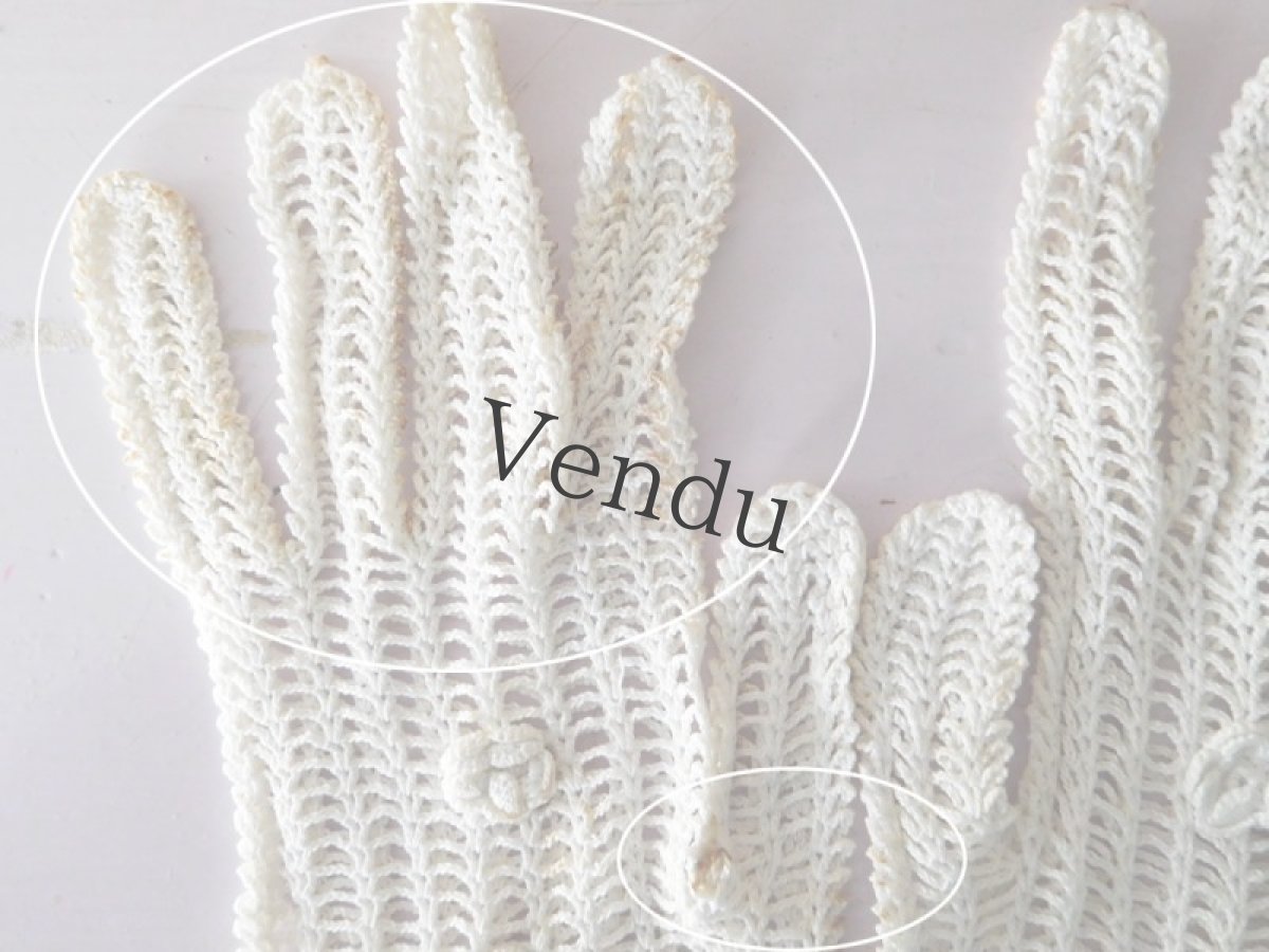 画像5: フランスアンティーク　リネンクロッシェレース 夏の手袋  (5)