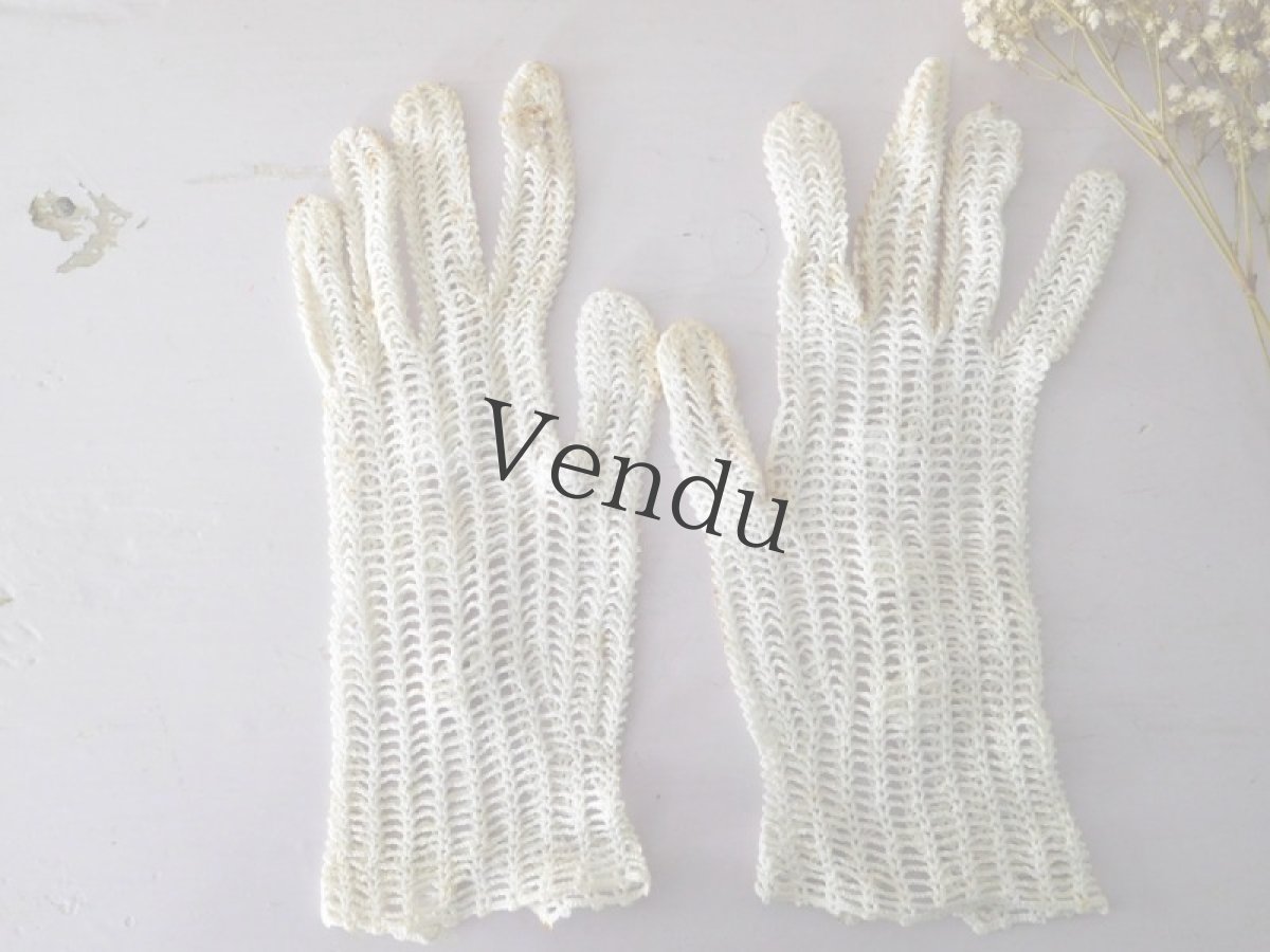 画像4: フランスアンティーク　リネンクロッシェレース 夏の手袋  (4)
