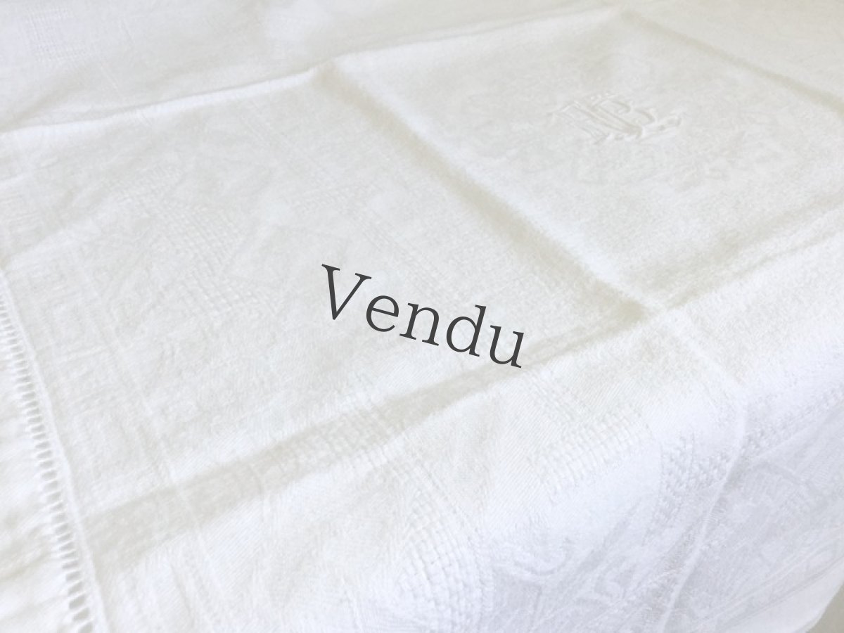 画像3: フランスアンティーク　ダマスク織リネンクロス (3)