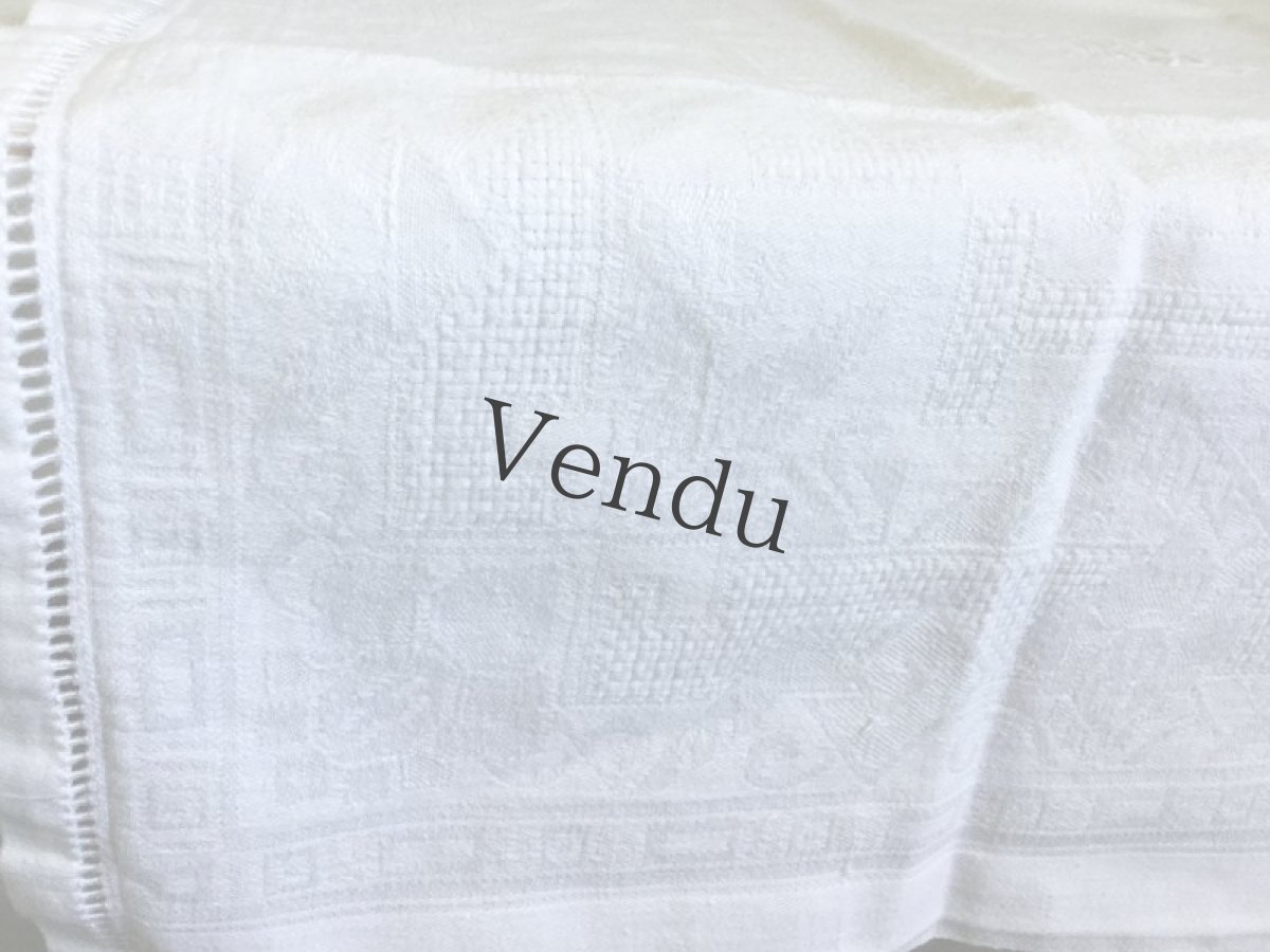 画像4: フランスアンティーク　ダマスク織リネンクロス (4)