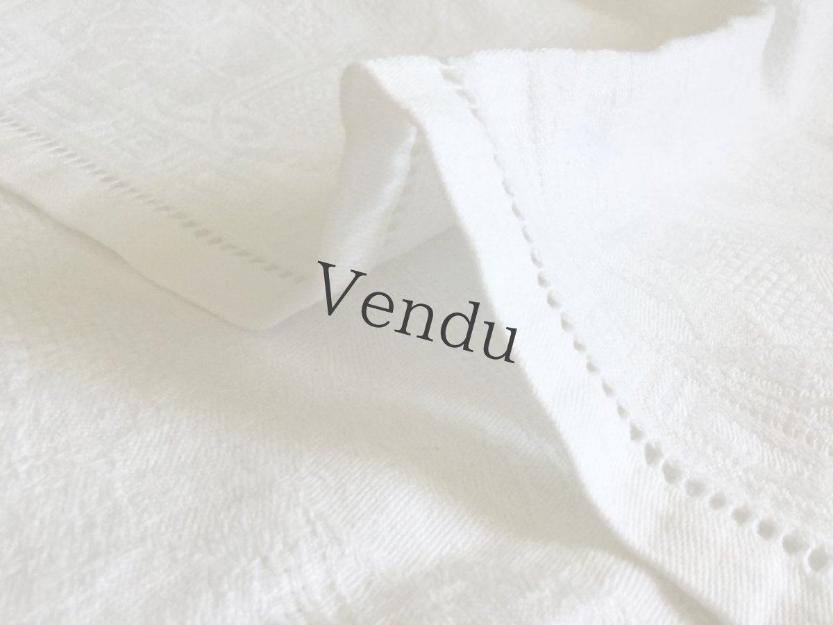 画像6: フランスアンティーク　ダマスク織リネンクロス (6)