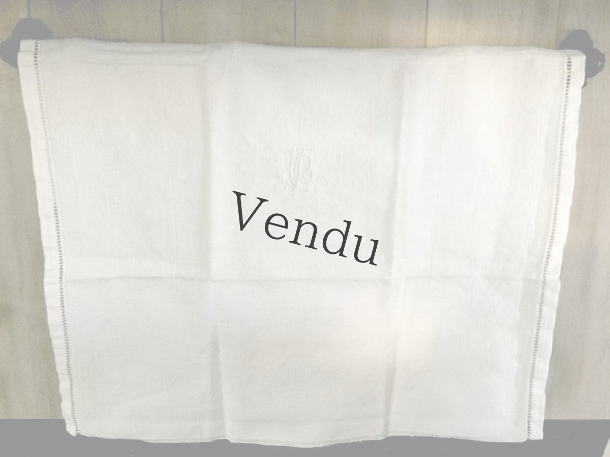 画像7: フランスアンティーク　ダマスク織リネンクロス (7)