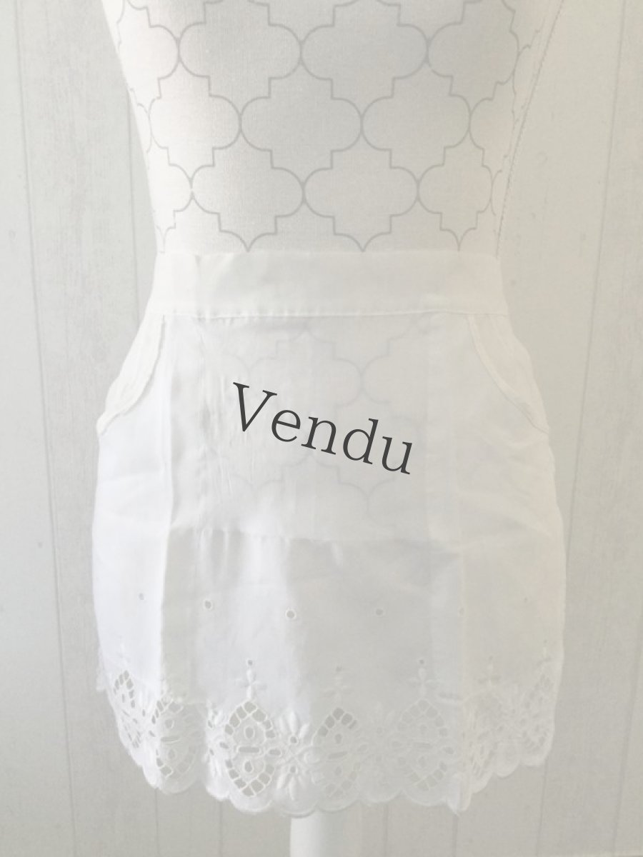 画像3: フランスヴィンテージ　カットワークエプロン (3)