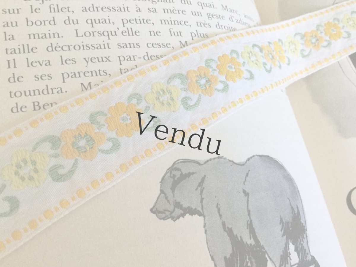 画像3: フランス　黄色いお花柄の刺繍リボン 50cm〜 (3)