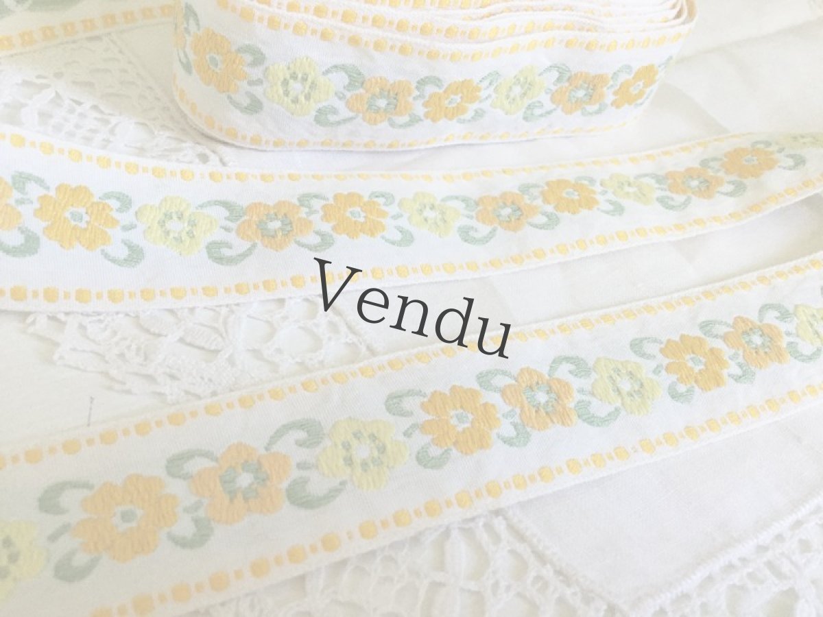 画像4: フランス　黄色いお花柄の刺繍リボン 50cm〜 (4)